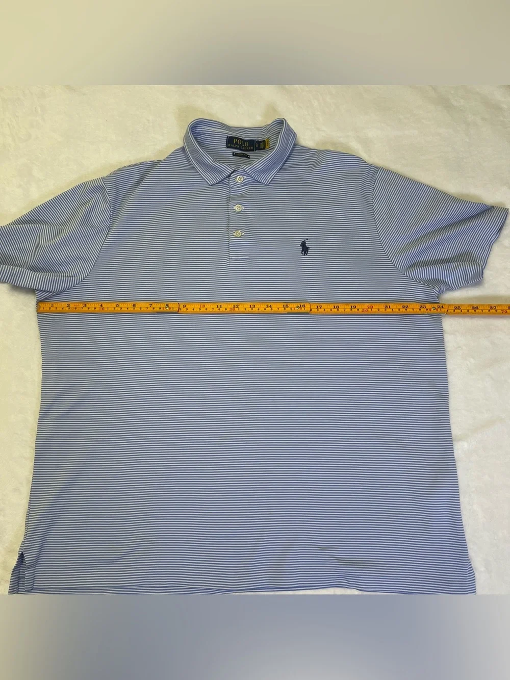Ralph Lauren Men’s Large Light Blue & White Striped Polo Navy Pony *Flawed*
